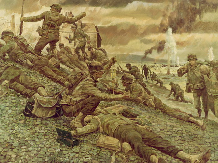700x525 Invasion Of Normandy D Day Battle Ww2 Painting Huge Giant Wall - D Day Painting