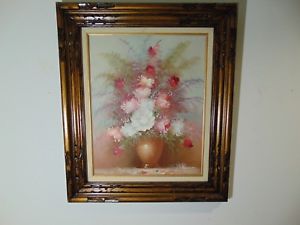 300x225 D. Perry Flowers Oil Painting Walnut Framed Vase 28 X 24 Signed - D Perry Oil Painting