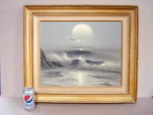 300x225 Original D Perry Oil On Canvas Moonlit Seascape With Coa Ebay - D Perry Oil Painting