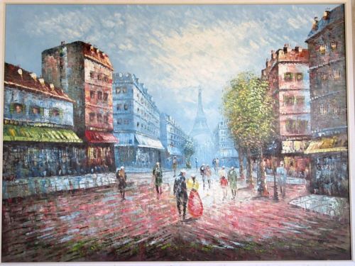 500x375 Vtg Quality Oil Painting Canvas 48 034 Signed D Perry Eiffel Tower - D Perry Oil Painting