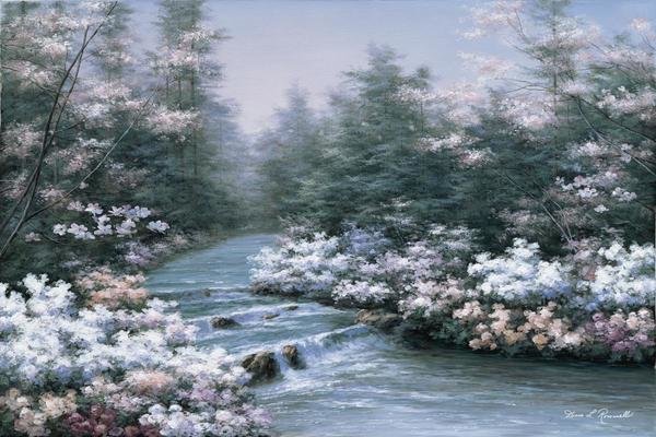 600x400 River Cascade By Diane Romanello - D Romanello Painting