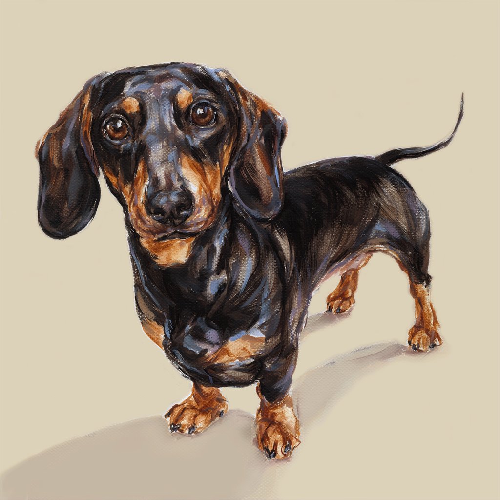 1024x1024 Modern Dog Art Print Of A Dachshund Painting - Dachshund Painting