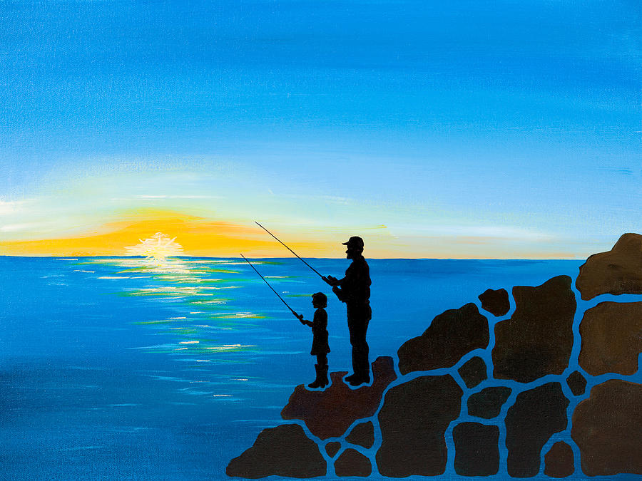 900x675 Father Daughter Fishing Trip Painting By Emily Brantley - Dad Painting