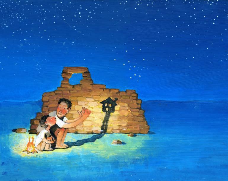 770x612 Saatchi Art Dad Teaches His Son To Hope To The Future Painting By - Dad Painting