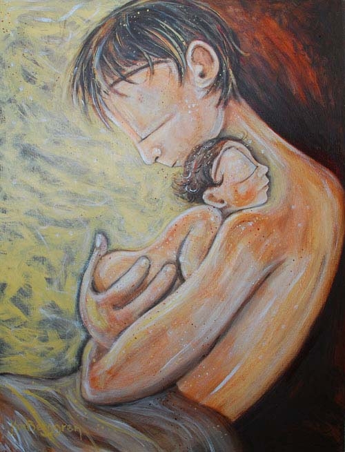500x655 Arms, Baby, Bald Baby, Big Hand, Bottom, Boy, Brown Hair, Butt - Dad Painting