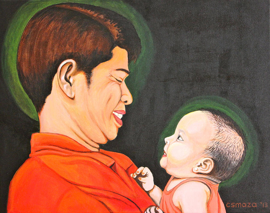 900x709 A Moment With Dad Painting By Cyril Maza - Dad Painting