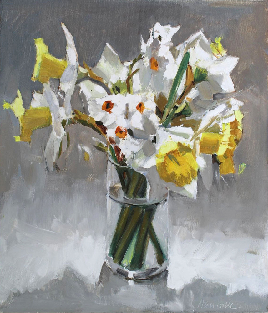 857x1000 Gretchen Hancock's Paintings Daffodil Bouquet In Top Lght - Daffodil Flower Painting