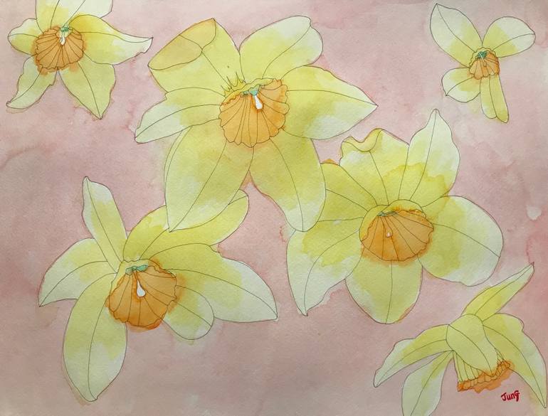 770x585 Saatchi Art Daffodil Flowers Painting By Jung Nowak - Daffodil Flower Painting