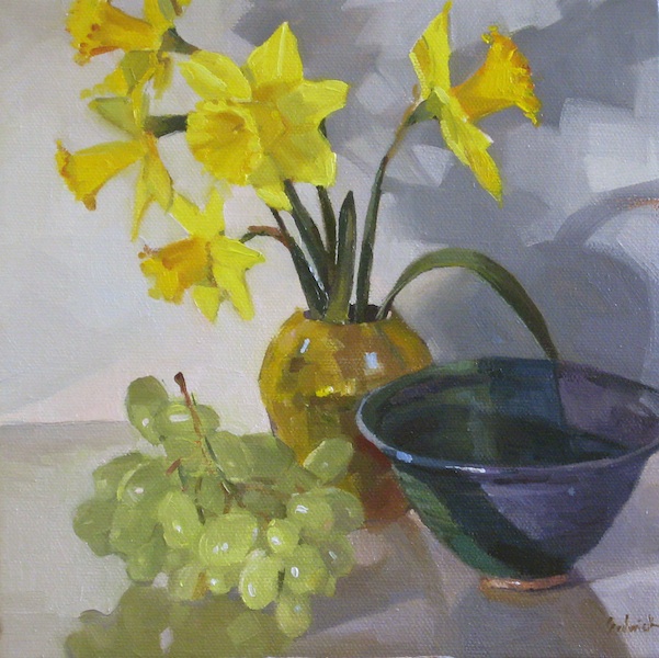 601x600 Sedwick Studio Daffodils In A Gold Vase Floral Flower Painting - Daffodil Flower Painting