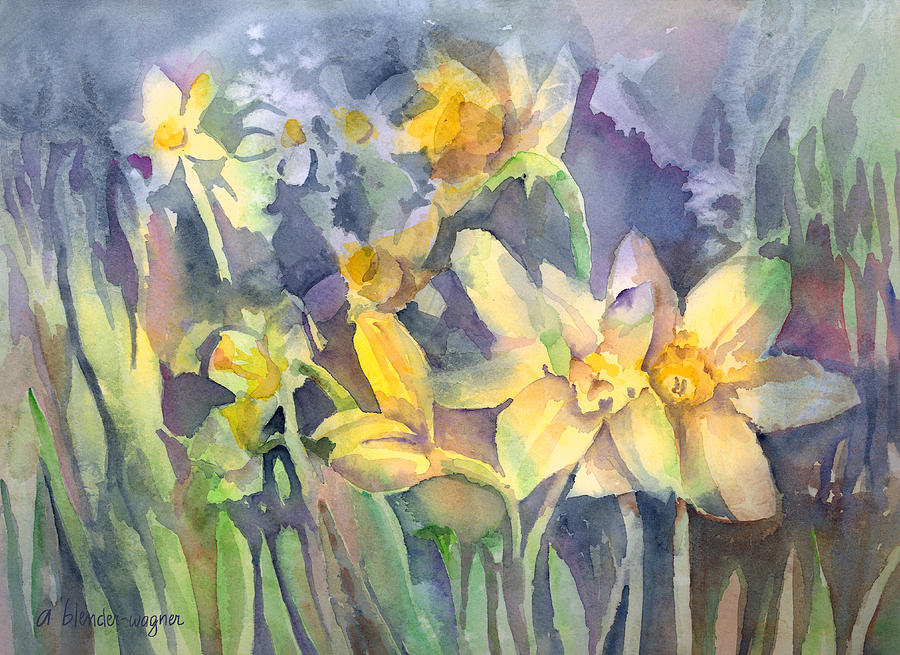 900x655 Daffodils Painting By Arline Wagner - Daffodil Flower Painting