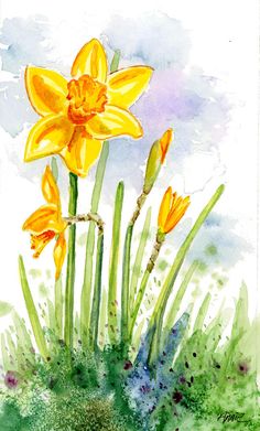 236x391 Flower Painting, Daffodil Painting Flower Wall Art Flower - Daffodil Painting