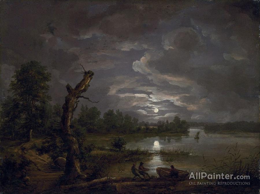 900x672 Johan Christian Dahl Lake Esrom By Moonlight Oil Painting - Dahl Painting