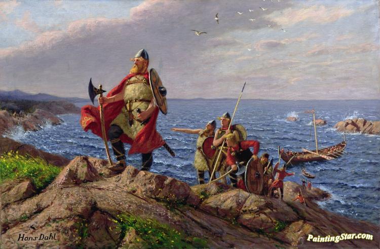 750x492 Leif Eriksson Discovers America Artwork By Hans Dahl Oil Painting - Dahl Painting