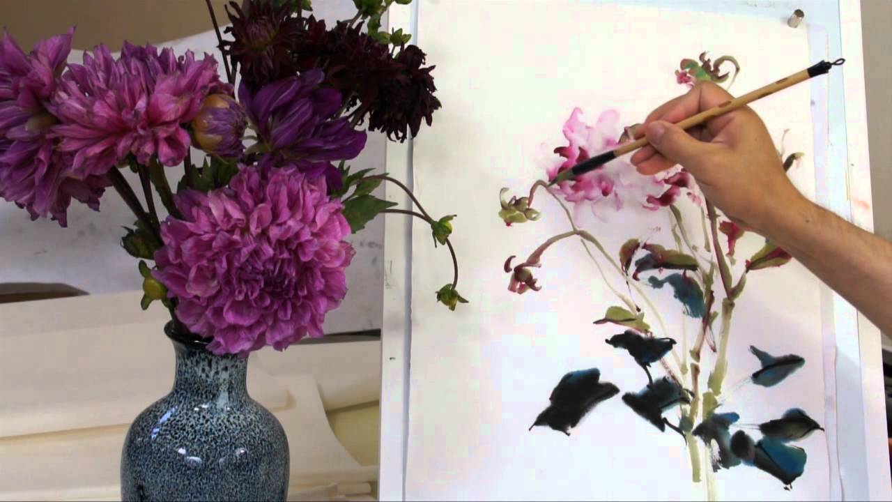1280x720 How To Paint Dahlia In Chinese Brush Painting With Sumi Ink - Dahlia Flower Painting