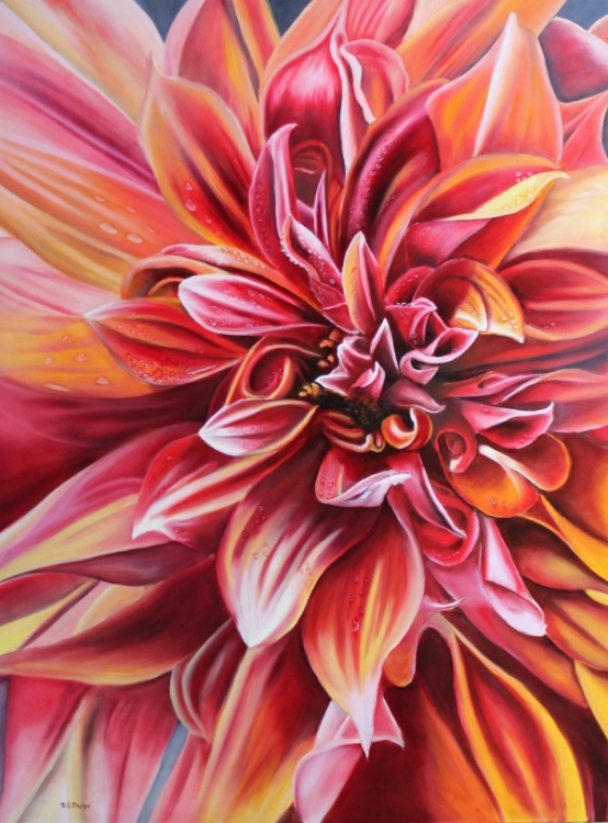 554x750 How To Paint A Dahlia Flower Blossom With Fiery Red, Orange - Dahlia Flower Painting