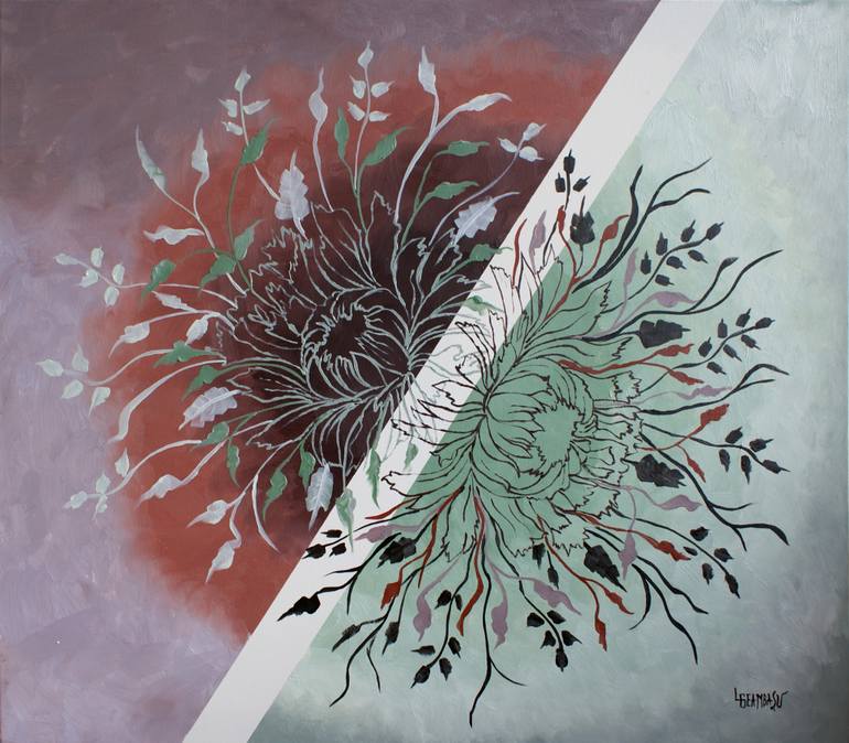 770x674 Saatchi Art [Sold] Dual (Dahlia Flower) Painting By Livia Geambasu - Dahlia Flower Painting