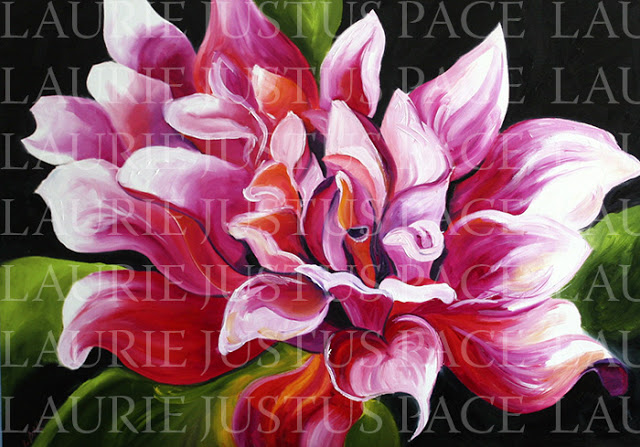 640x447 Texas Contemporary Fine Artist Laurie Pace Dahlia In Bloom - Dahlia Flower Painting