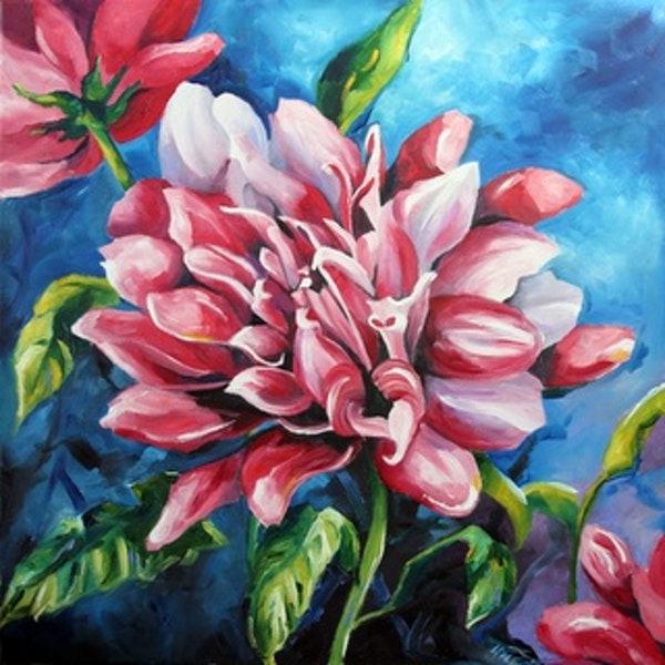 600x600 Evening Dahlia Finished Flower Paintings, Floral Artwork By Texas - Dahlia Painting