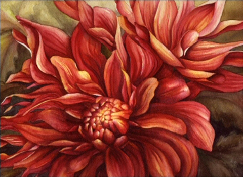 480x350 Red Dahlia - Dahlia Painting