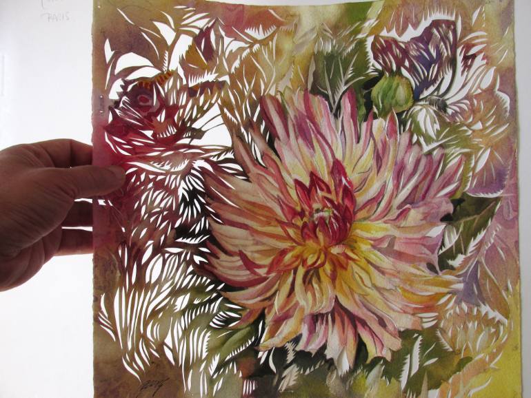 770x578 Saatchi Art Dahlia Watercolor Paper Cut Painting By Alfred Ng - Dahlia Painting