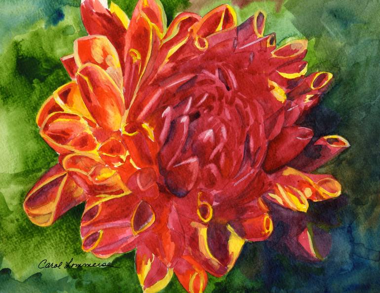 770x595 Saatchi Art Red Dahlia Painting By Carol Lommerse - Dahlia Painting