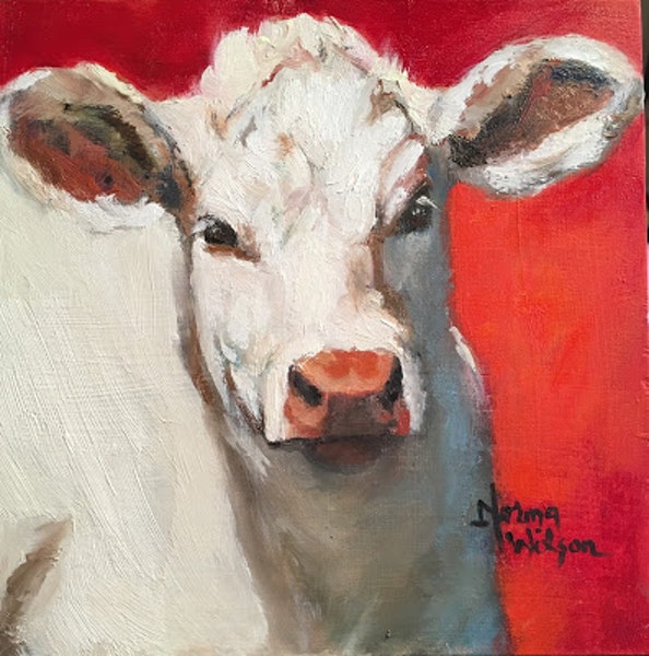 594x600 Norma Wilson Original Oil Charloais Dairy Cow Cattle Farm Animal - Dairy Cow Painting