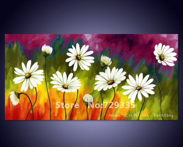 640x512 Free Shipping Handpainted Canvas Wall Art Abstract Oil Painting - Daisy Flower Painting