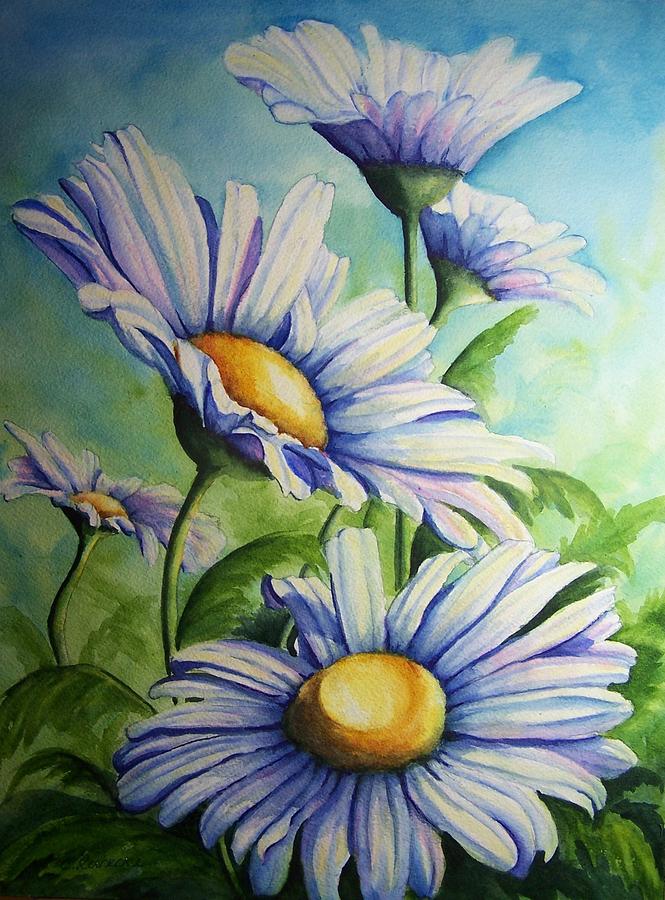 665x900 Daisy Blue Painting By Conni Reinecke - Daisy Flower Painting