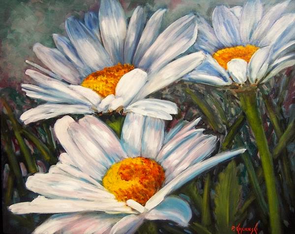 600x477 Fine Art By Pat Koscienski Daisies - Daisy Oil Painting