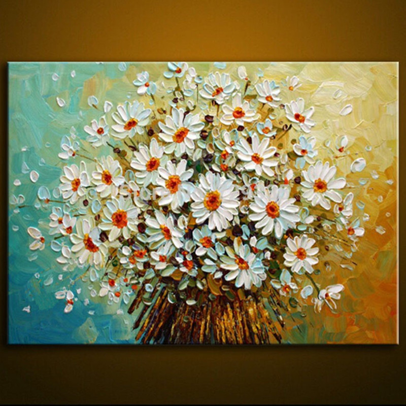 800x800 Hand Painted Canvas Acrylic Floral Paintings Handmade Knife - Daisy Oil Painting