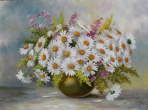 300x224 Oil Painting Daisies In Vase, Signed A.korol On Canvas 12x16 Ebay - Daisy Oil Painting
