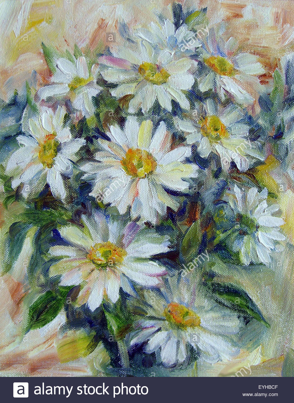 1015x1390 Bouquet Of Daisies Oil Painting Stock Photo 85819343 - Daisy Oil Painting