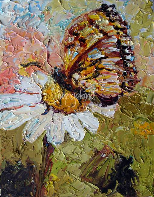 509x650 Butterfly On Daisy Oil Painting By Ginette By Ginette Callaway - Daisy Oil Painting