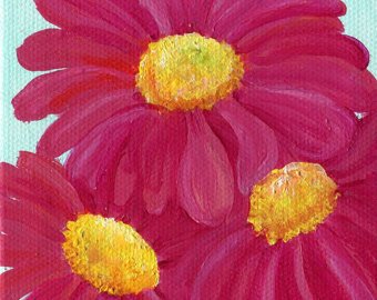 340x270 Daisy Mini Canvas Art Small Acrylic Painting Mini Easel - Daisy Painting On Canvas