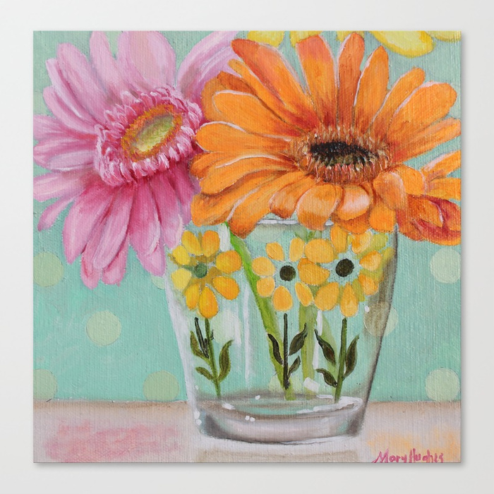 700x700 Gerber Daisy Retro Glass Painting Canvas Print By Mhughes Society6 - Daisy Painting On Canvas