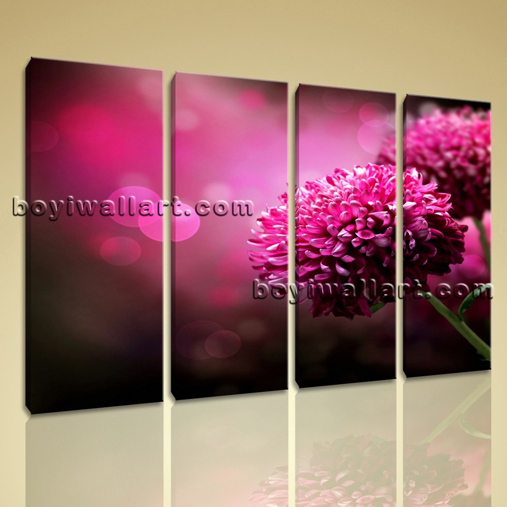 1000x1000 Large Purple Daisy Flower Canvas Art Painting Tetraptych Panels Print - Daisy Painting On Canvas