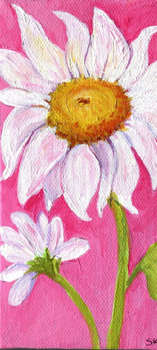 543x1208 Shasta Daisies Acrylic Painting Aqua Original Mini Canvas Art 4 X - Daisy Painting On Canvas