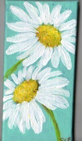 287x490 White Shasta Daisy Painting On Aqua Original On By Sharonfosterart - Daisy Painting On Canvas
