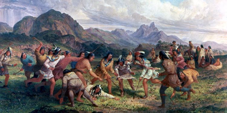 750x374 An 1857 Painting By Seth Eastman Of Dakota Playing Takapsicapi - Dakota Painting