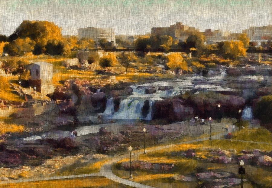900x620 Falls Park In Autumn Sioux Falls South Dakota Painting By Dan Sproul - Dakota Painting