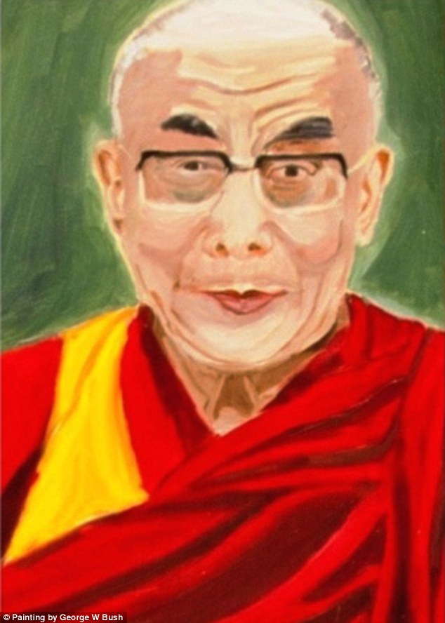 634x888 Dalai Lama Reviews His Portrait By George W Bush During Visit - Dalai Lama Painting