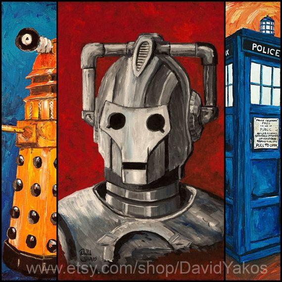 570x570 Doctor Who Tardis Cy Berman And Dalek Painting Art By Davidyakos - Dalek Painting
