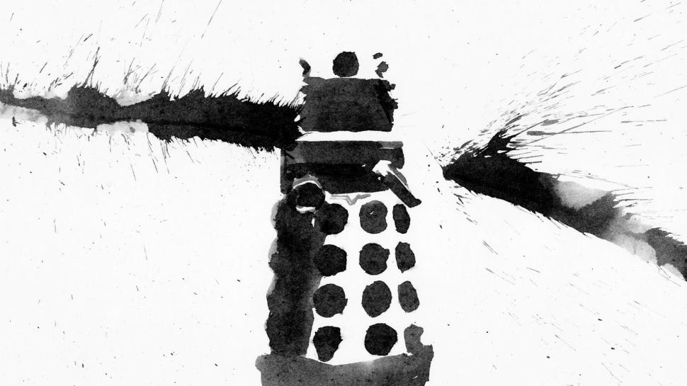970x545 Dalek Bw White Painting Doctor Who Hd Wallpaper Art - Dalek Painting