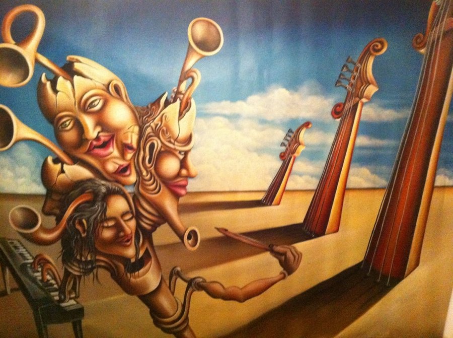 900x671 Dali's Orchestra In Desert By Dellesioart - Dali Desert Painting