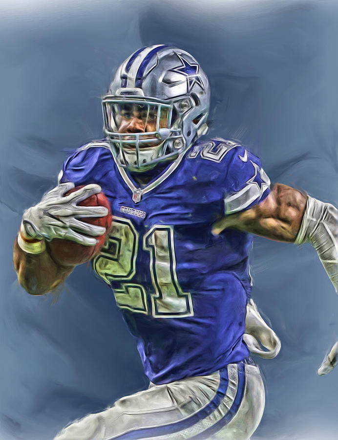 692x900 Ezekiel Elliott Dallas Cowboys Oil Painting 2 Mixed Media By Joe - Dallas Cowboys Painting