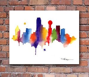 300x260 Dallas Skyline Abstract Watercolor Painting Art Print By Artist Dj - Dallas Skyline Painting