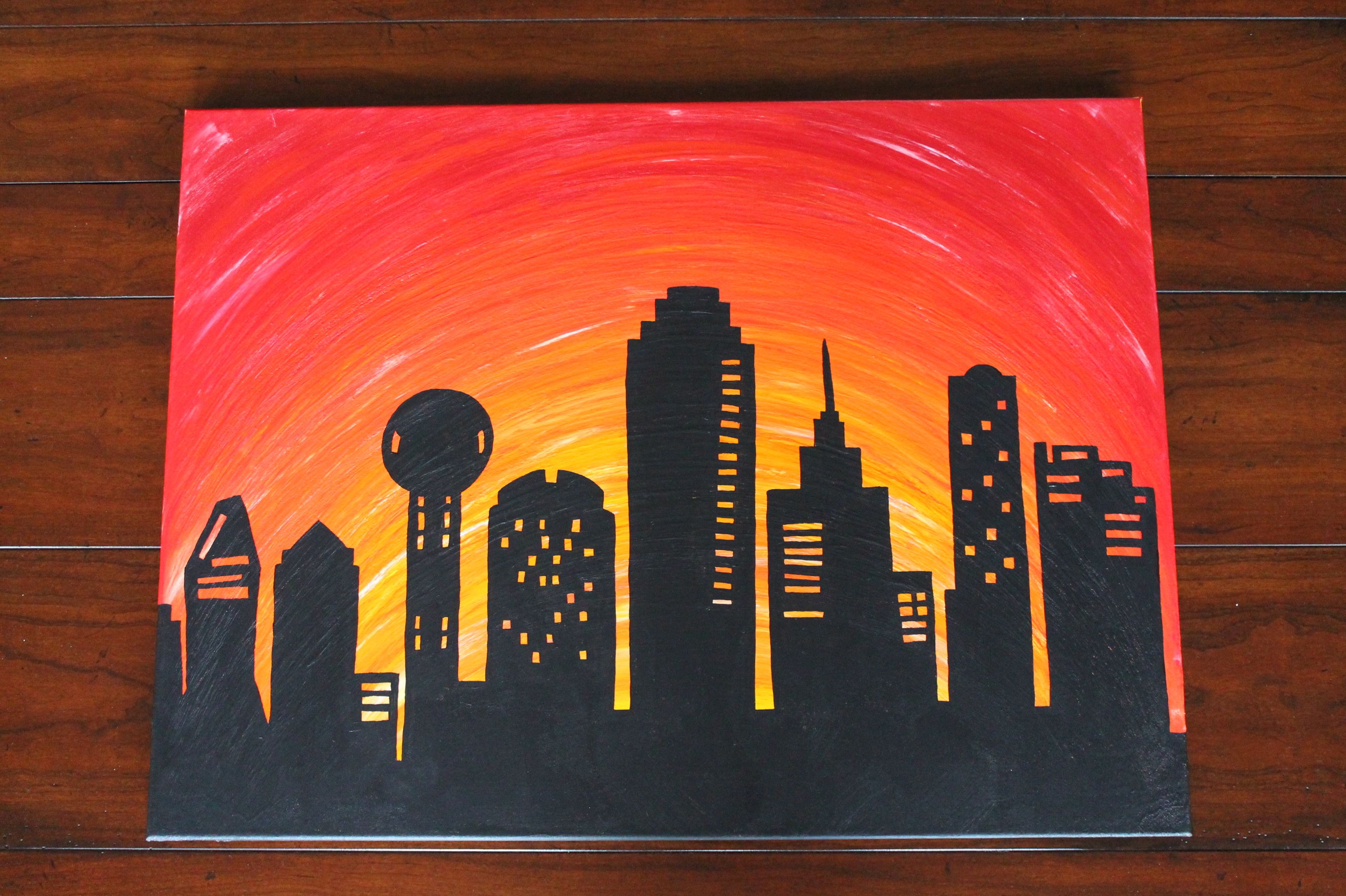 3088x2056 Canvas Painting. Dallas Skyline With Sunset. Buy - Dallas Skyline Painting