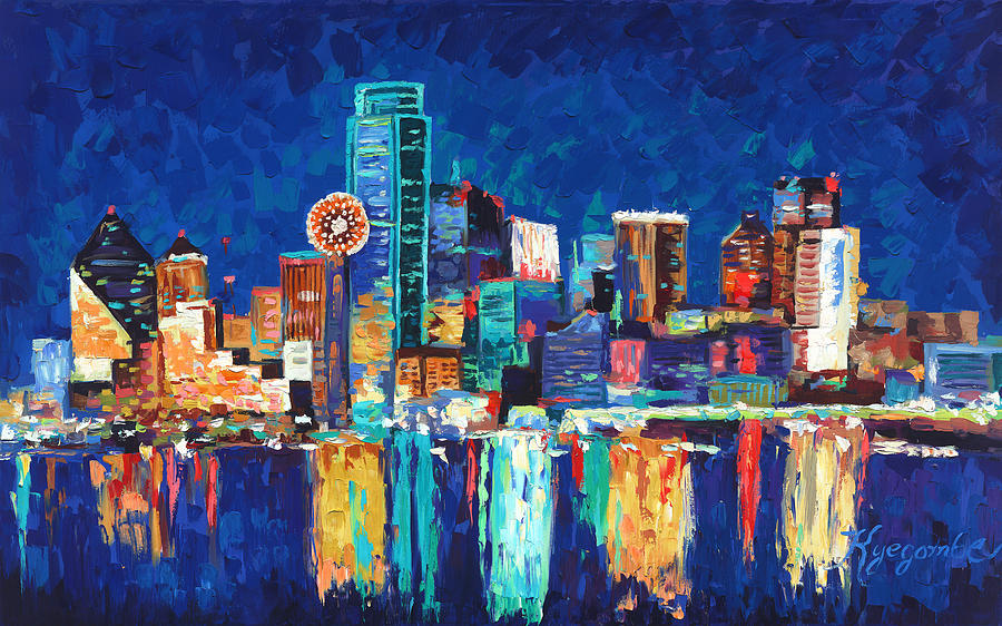 900x562 Dallas Texas Skyline 01 Painting By Paul Kyegombe - Dallas Skyline Painting
