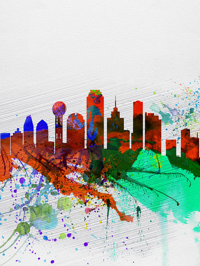 675x900 Dallas Watercolor Skyline Painting By Naxart Studio - Dallas Skyline Painting