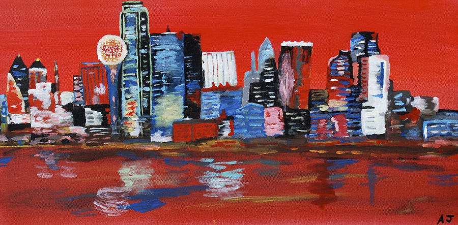 900x443 Distorted Dallas Skyline Painting By Austin James - Dallas Skyline Painting